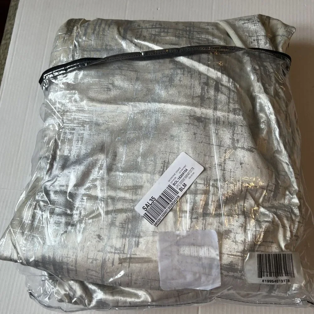 Lili Alessandra Moderne Velvet Set Of 2 Curtain Panels 52x120 Ivory Silver NWOT